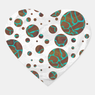 Giraffe Brown and Teal Print Heart Sticker