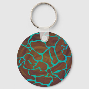 Giraffe Brown and Teal Print Key Ring
