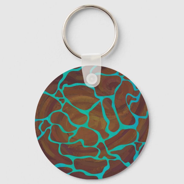 Giraffe Brown and Teal Print Key Ring (Front)