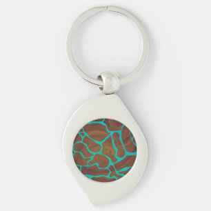 Giraffe Brown and Teal Print Key Ring