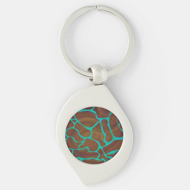 Giraffe Brown and Teal Print Key Ring (Front)