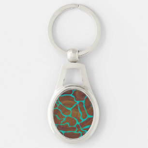 Giraffe Brown and Teal Print Key Ring