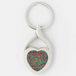 Giraffe Brown and Teal Print Key Ring