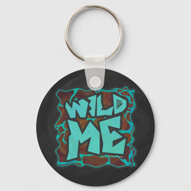 Giraffe Brown and Teal Print Key Ring (Front)