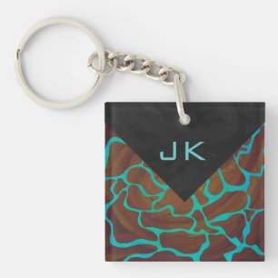Giraffe Brown and Teal Print Key Ring