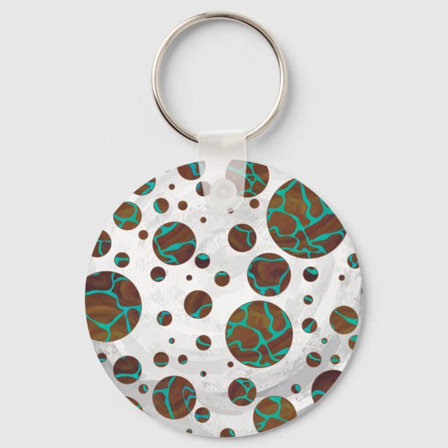 Giraffe Brown and Teal Print Key Ring (Front)
