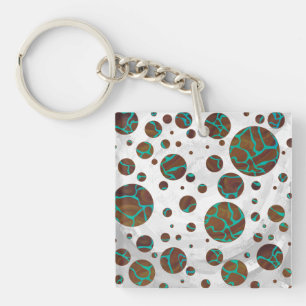 Giraffe Brown and Teal Print Key Ring