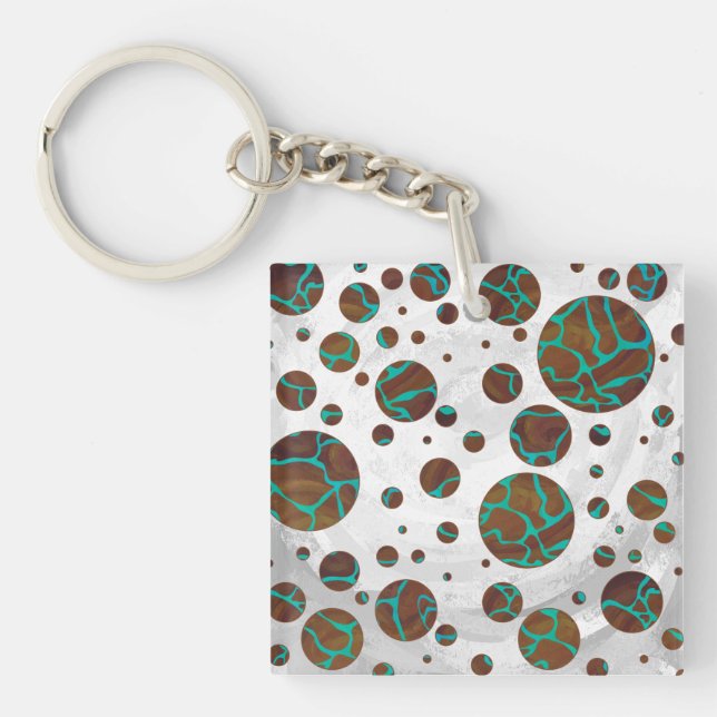 Giraffe Brown and Teal Print Key Ring (Front)