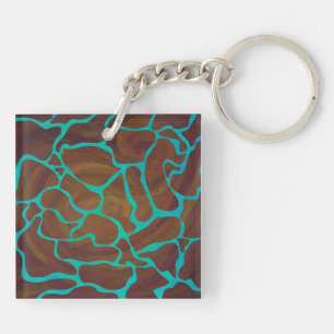 Giraffe Brown and Teal Print Key Ring
