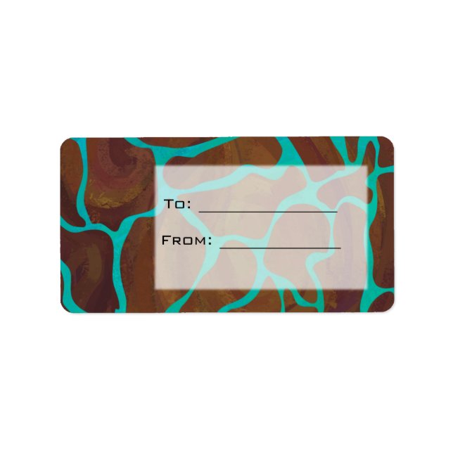Giraffe Brown and Teal Print Label (Front)