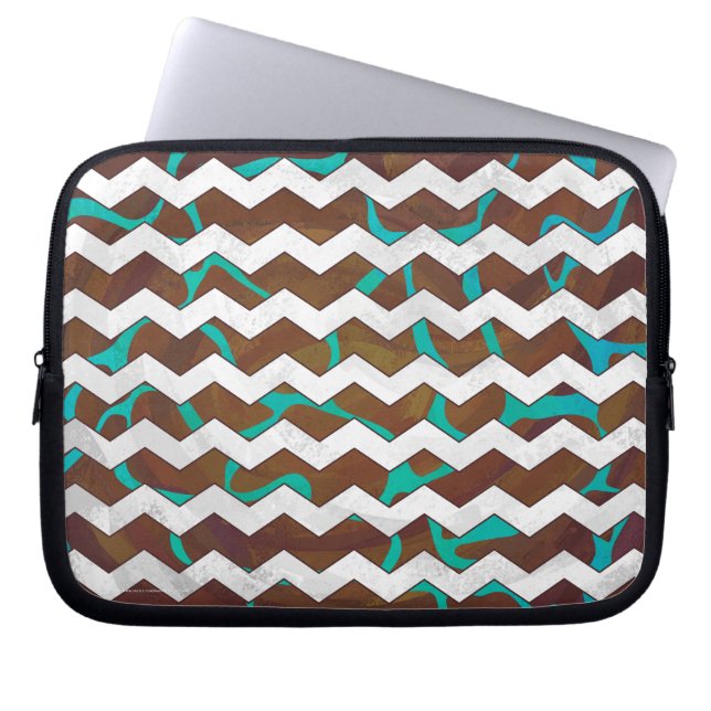 Giraffe Brown and Teal Print Laptop Sleeve (Front)