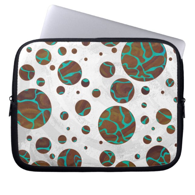 Giraffe Brown and Teal Print Laptop Sleeve (Front)