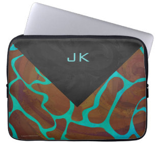 Giraffe Brown and Teal Print Laptop Sleeve
