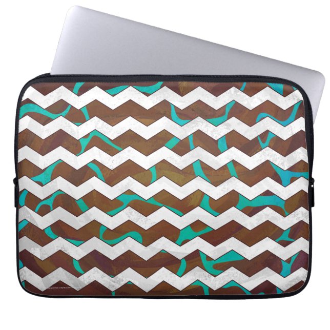 Giraffe Brown and Teal Print Laptop Sleeve (Front)