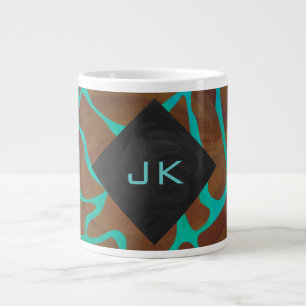 Giraffe Brown and Teal Print Large Coffee Mug