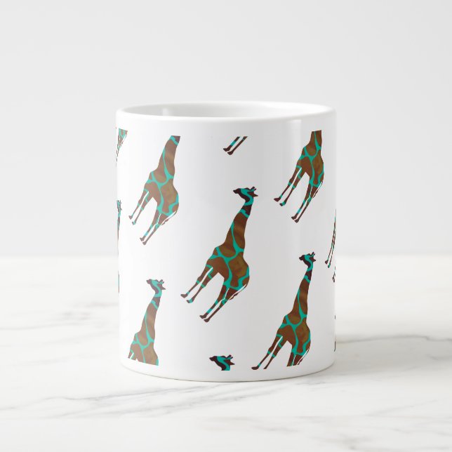 Giraffe Brown and Teal Print Large Coffee Mug (Front)