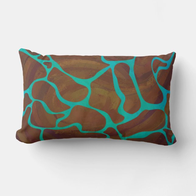 Giraffe Brown and Teal Print Lumbar Cushion (Front)