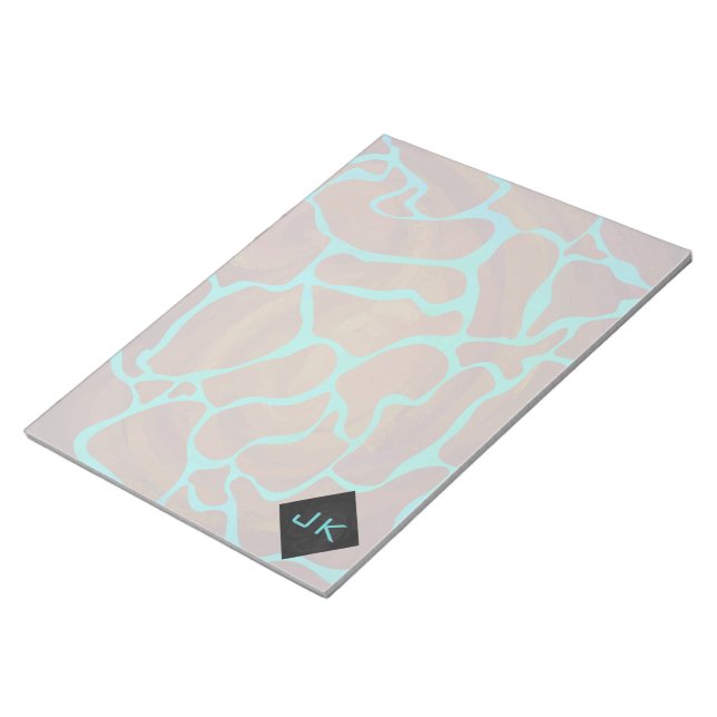 Giraffe Brown and Teal Print Notepad (Angled)
