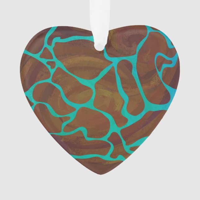 Giraffe Brown and Teal Print Ornament (Front)
