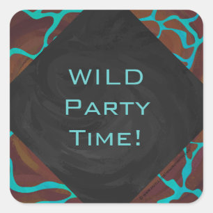 Giraffe Brown and Teal Print Square Sticker