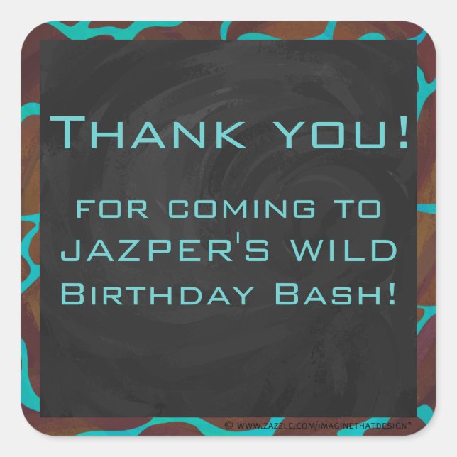 Giraffe Brown and Teal Print Square Sticker (Front)