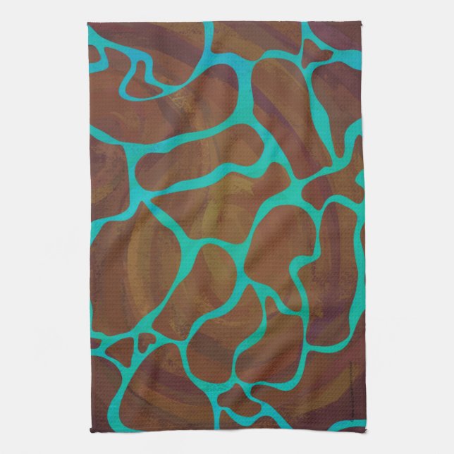 Giraffe Brown and Teal Print Tea Towel (Vertical)