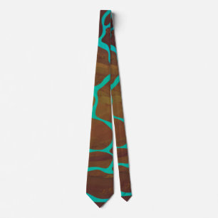 Giraffe Brown and Teal Print Tie