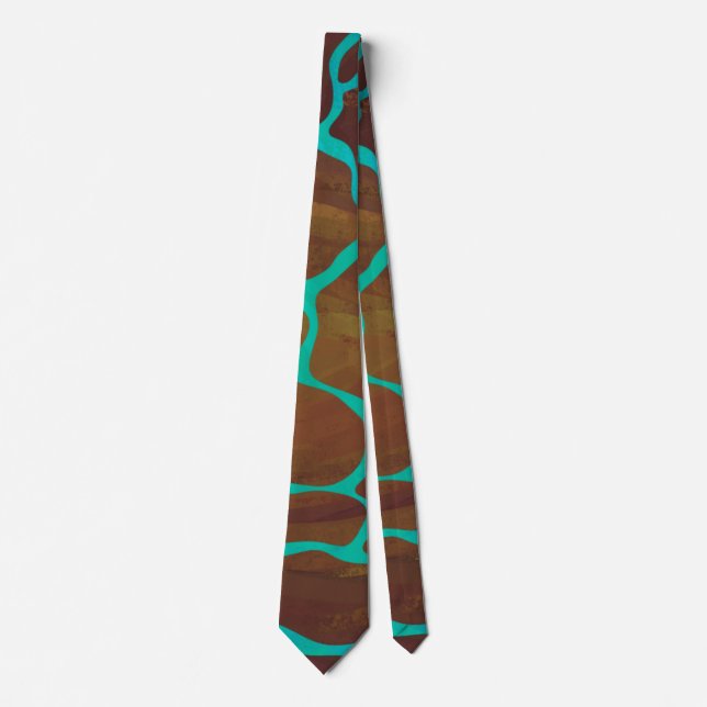 Giraffe Brown and Teal Print Tie (Front)