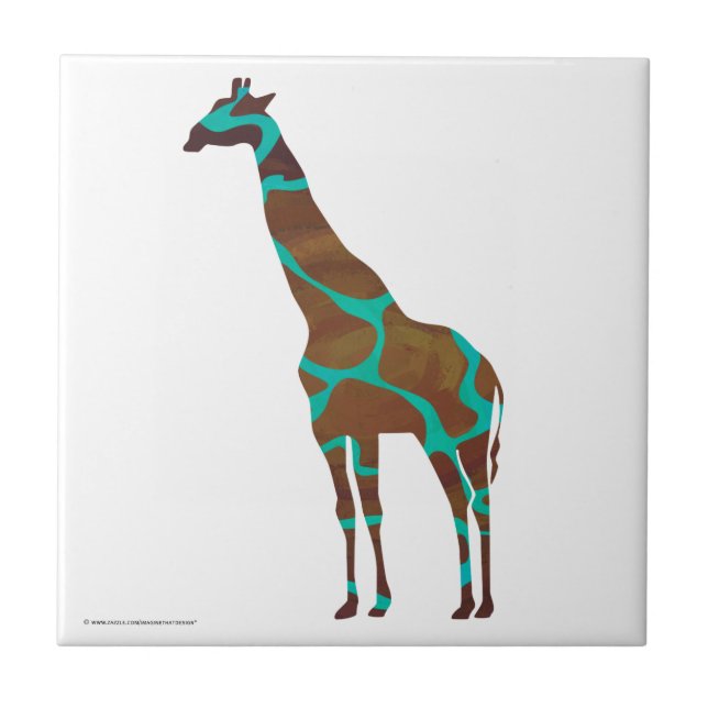 Giraffe Brown and Teal Print Tile (Front)