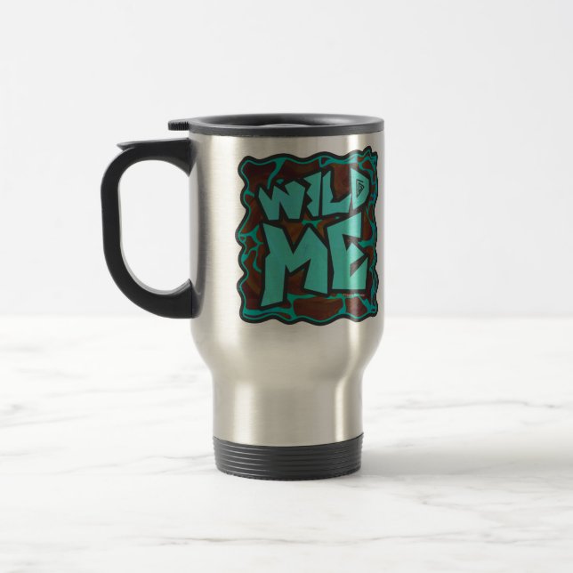 Giraffe Brown and Teal Print Travel Mug (Left)