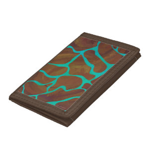 Giraffe Brown and Teal Print Tri-fold Wallet