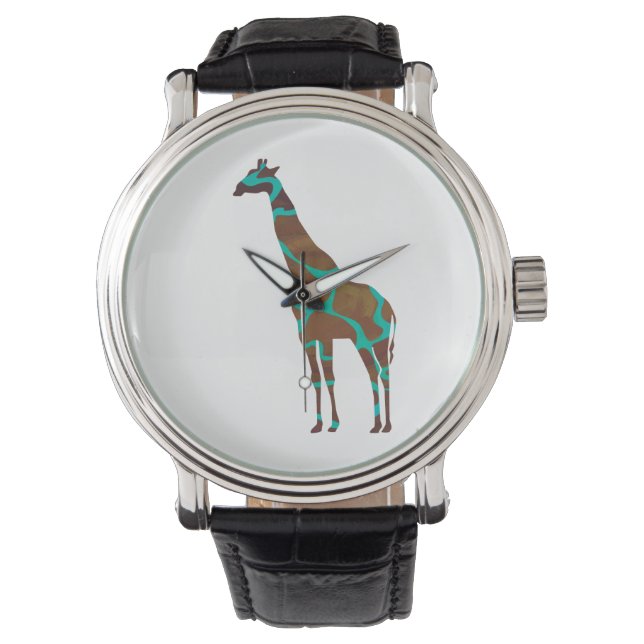 Giraffe Brown and Teal Print Watch (Front)