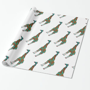 Giraffe Brown and Teal Print Wrapping Paper