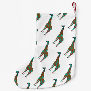 Giraffe Brown and Teal Silhouette Small Christmas Stocking