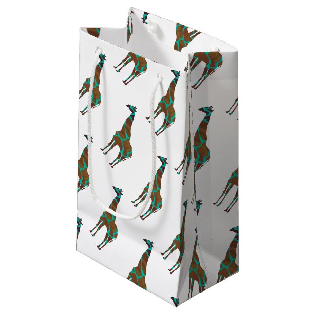 Giraffe Brown and Teal Silhouette Small Gift Bag (Front Angled)