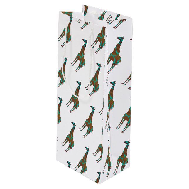Giraffe Brown and Teal Silhouette Wine Gift Bag (Front Angled)