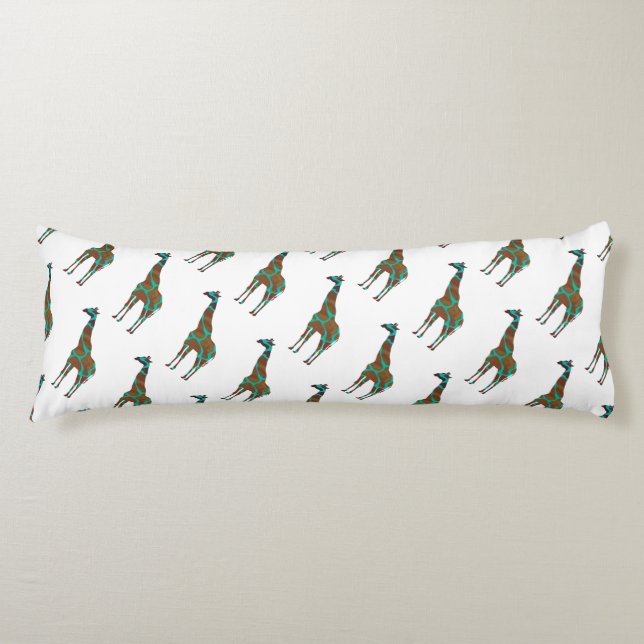 Giraffe Brown and Teal Siloette Body Cushion (Front)