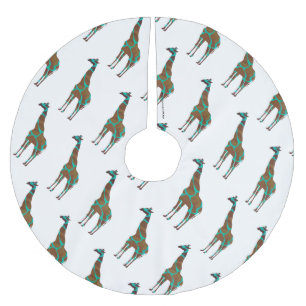 Giraffe Brown and Teal Siloette Brushed Polyester Tree Skirt