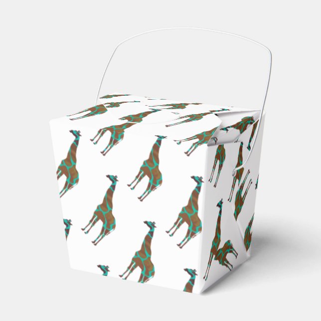 Giraffe Brown and Teal Siloette Favour Box (Front Side)