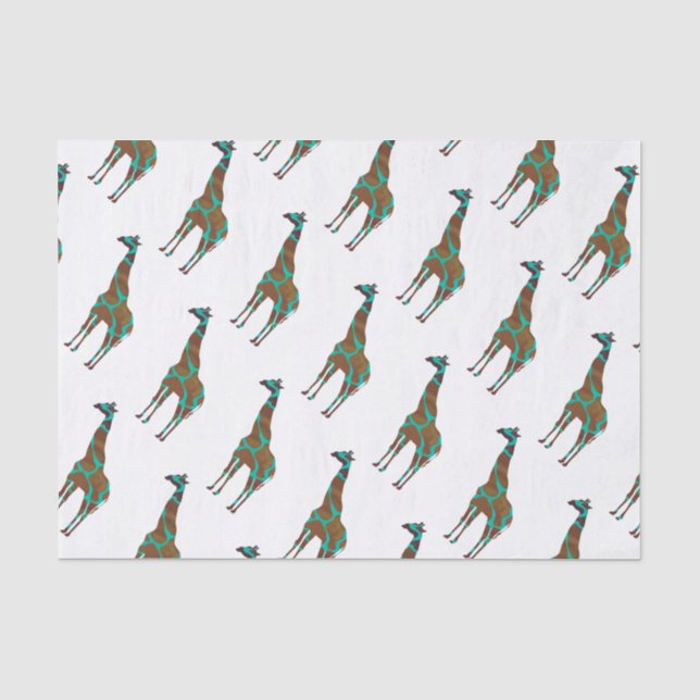 Giraffe Brown and Teal Siloette Tissue Paper (Front)
