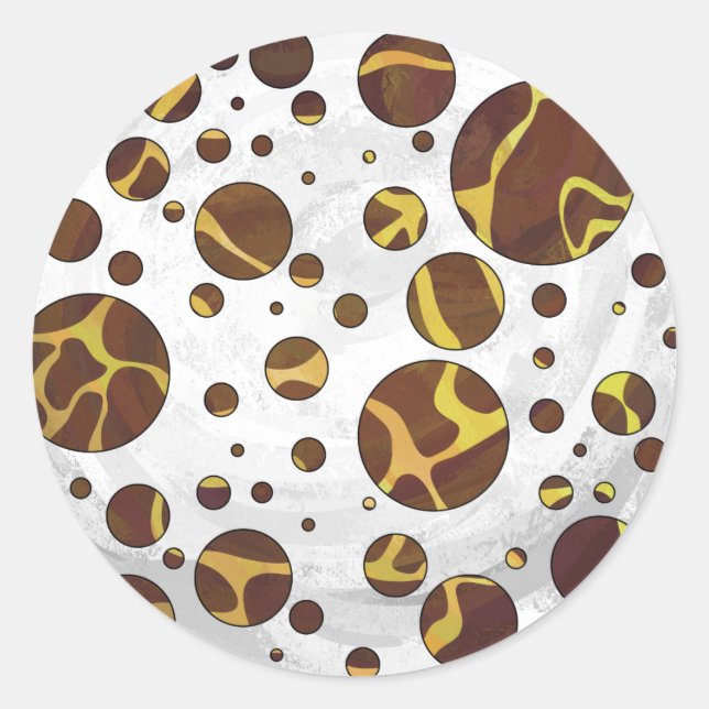 Giraffe Brown and Yellow Print Classic Round Sticker (Front)