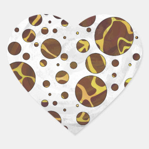 Giraffe Brown and Yellow Print Heart Sticker