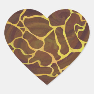 Giraffe Brown and Yellow Print Heart Sticker
