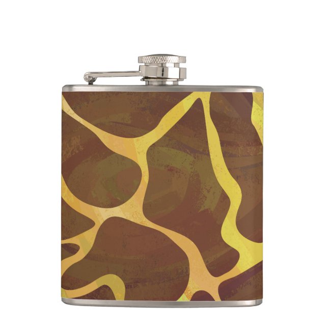 Giraffe Brown and Yellow Print Hip Flask (Front)