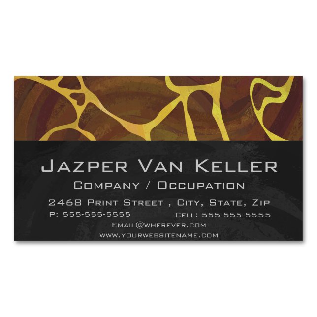 Giraffe Brown and Yellow Print Magnetic Business Card (Front)