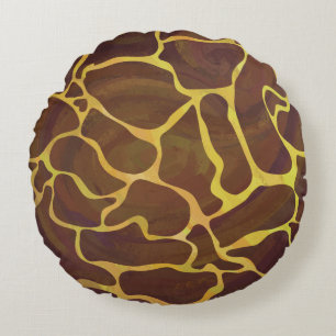 Giraffe Brown and Yellow Print Round Cushion