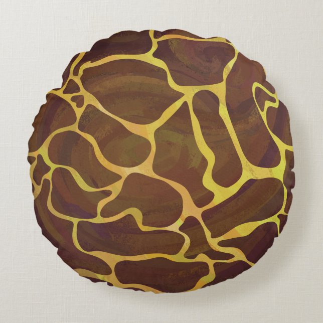 Giraffe Brown and Yellow Print Round Cushion (Front)