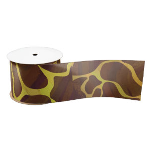 Giraffe Brown and Yellow Print Satin Ribbon