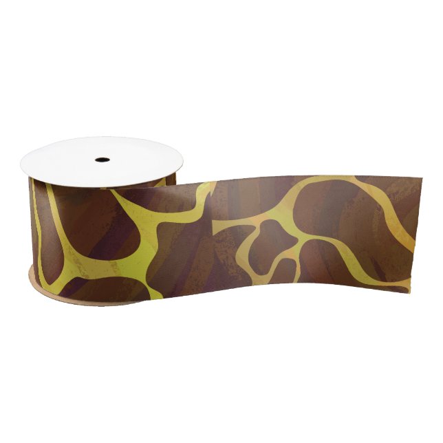 Giraffe Brown and Yellow Print Satin Ribbon (Spool)