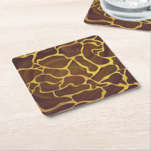 Giraffe Brown and Yellow Print Square Paper Coaster